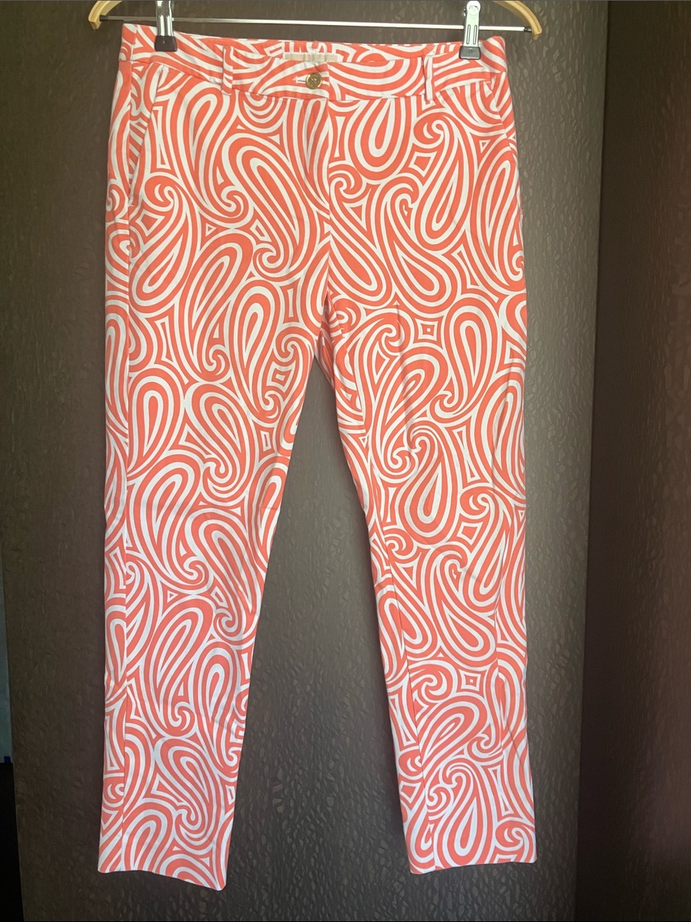 MICHAEL KORS Miranda Slim Fit Coral & White Swirl Print Crop Pants Size 8